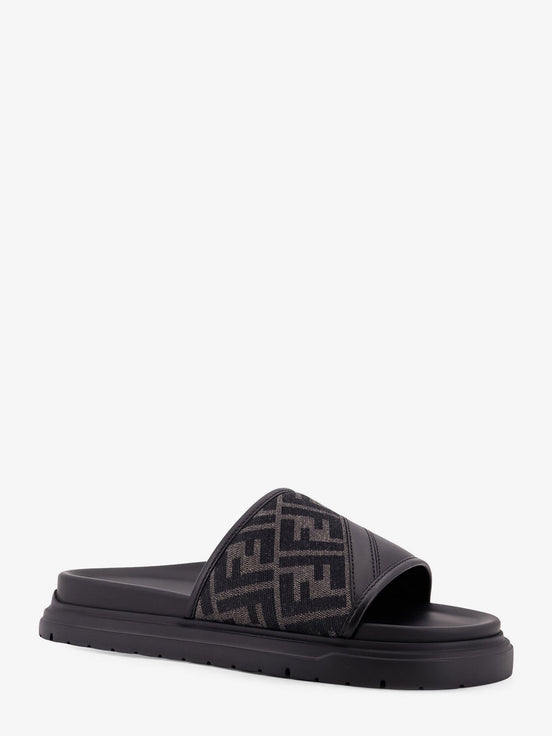 Low leather sandals with FF jacquard insert