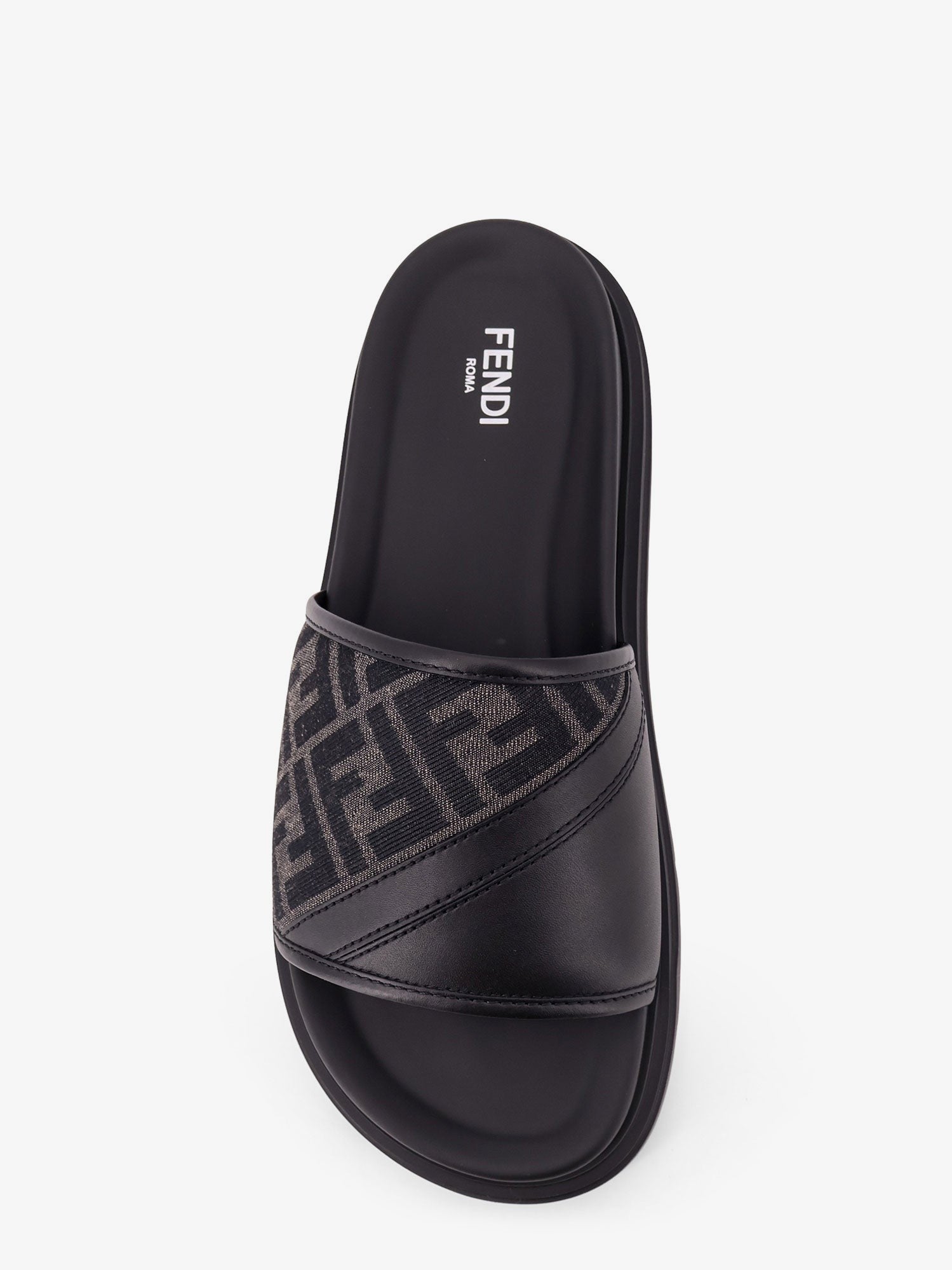 Low leather sandals with FF jacquard insert