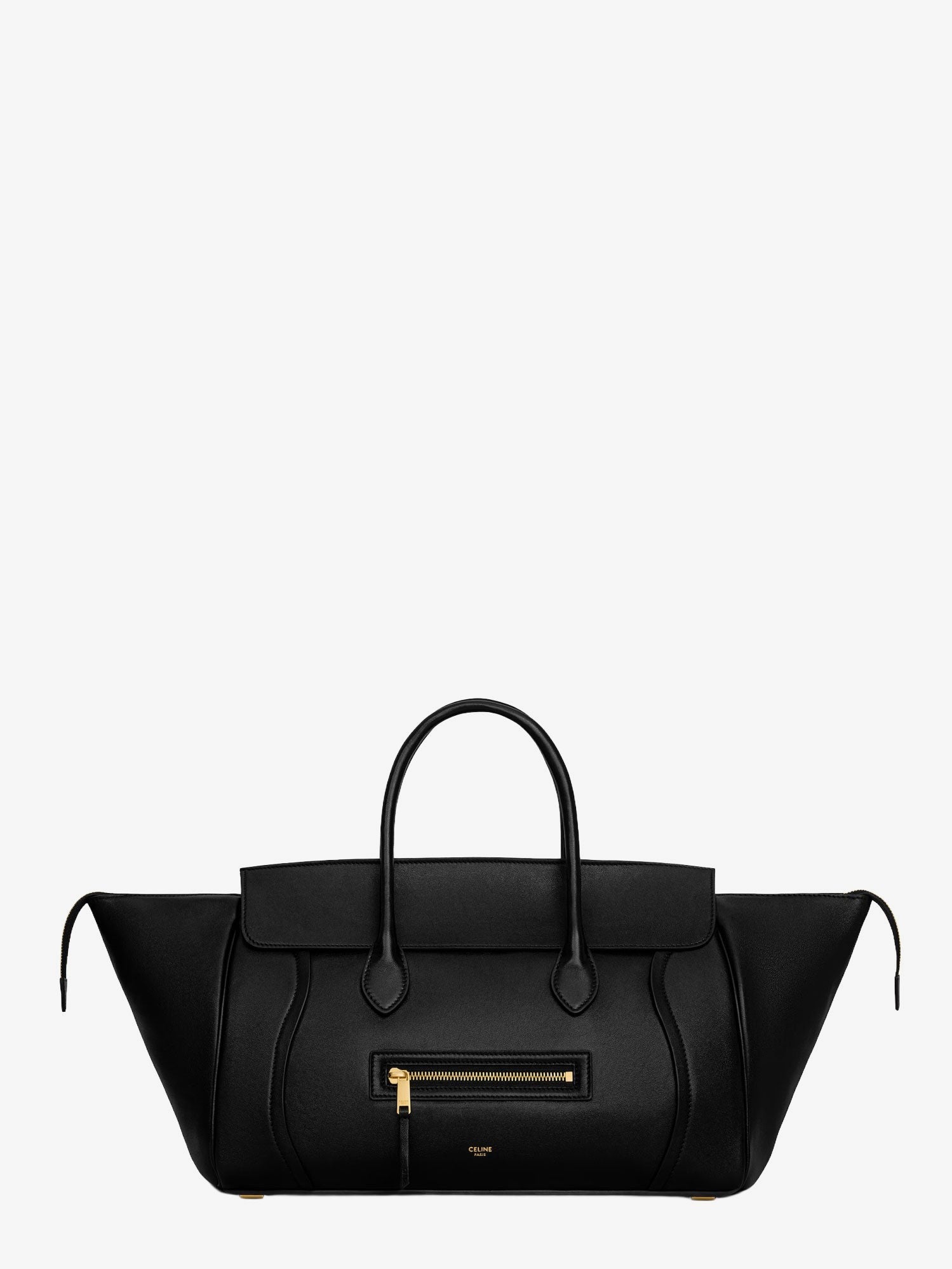 Luggage leather handbag with logo lettering on the front