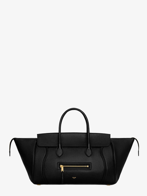 Luggage leather handbag with logo lettering on the front