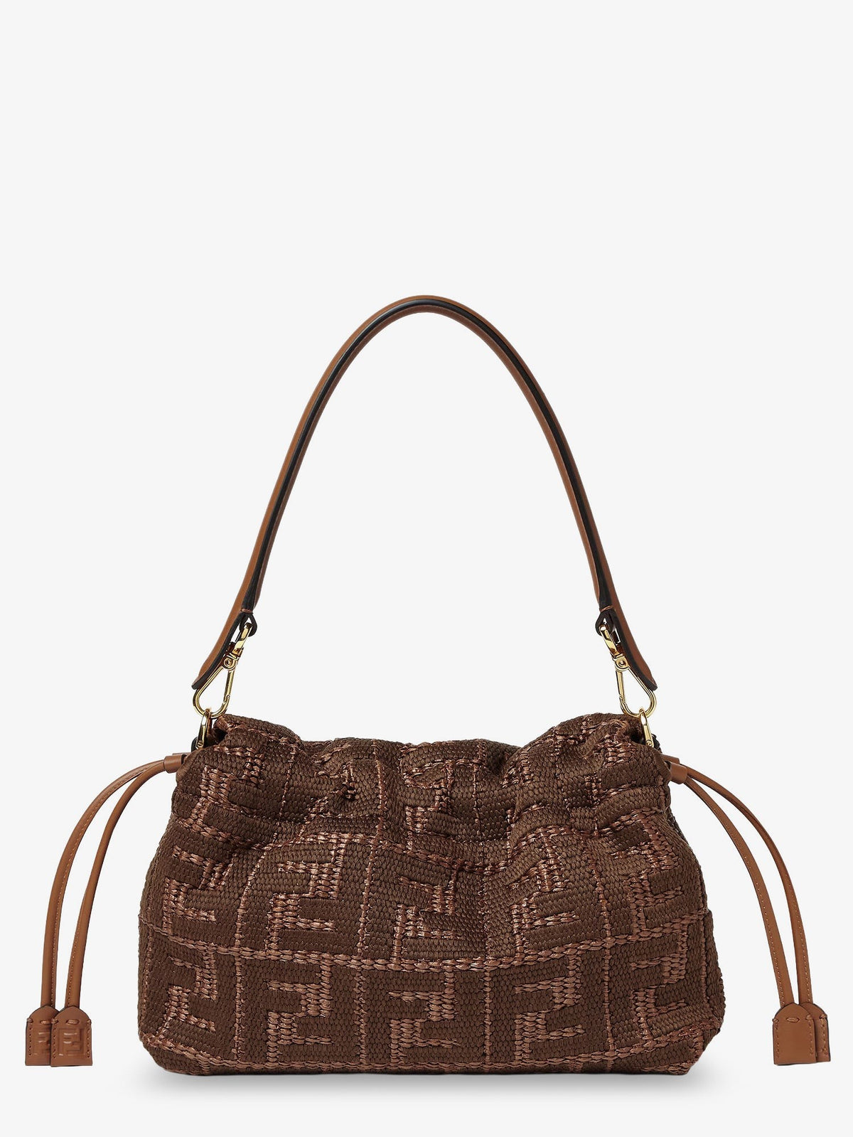 Fendi Mamma Baguette Medium Raffia Handbag with FF Embroidery