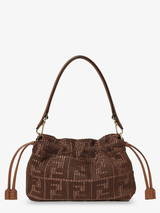 Mamma Baguette Medium Raffia Handbag with FF Embroidery