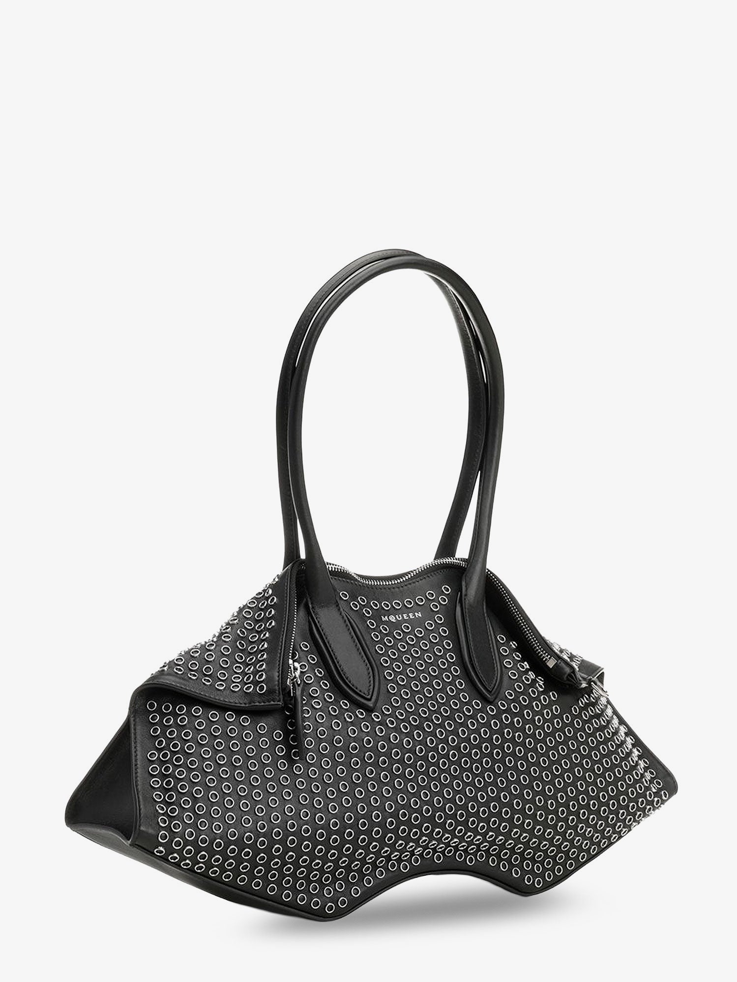 Manta leather shoulder bag with all-over metal details