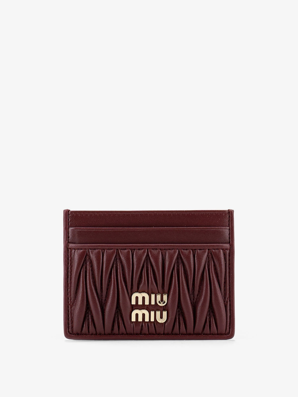 Matelassé leather card holder with metal lettering logo