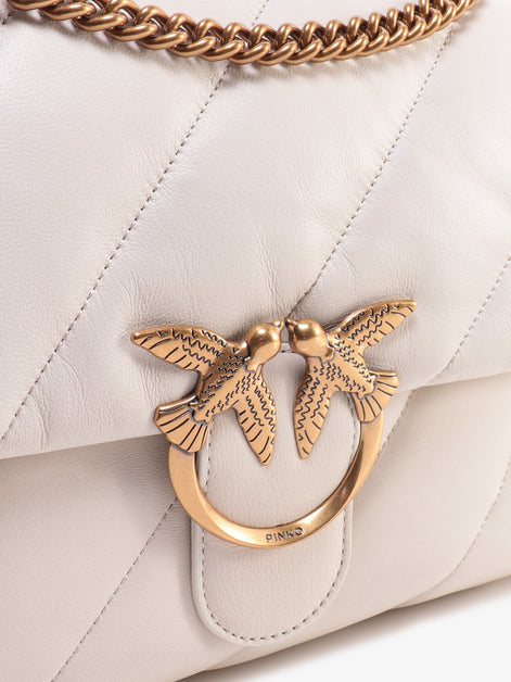 Matelassé leather shoulder bag with iconic love birds buckle