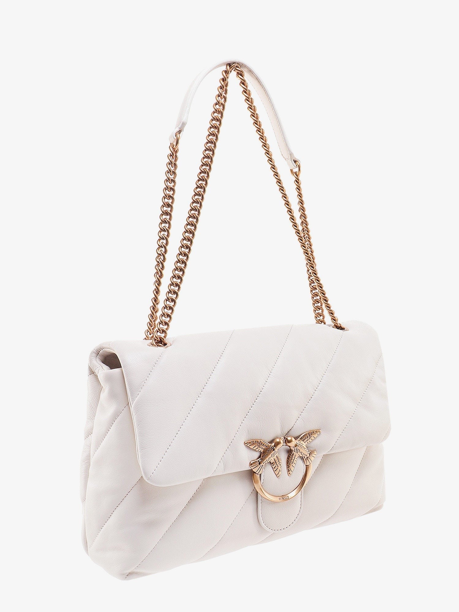 Matelassé leather shoulder bag with iconic love birds buckle