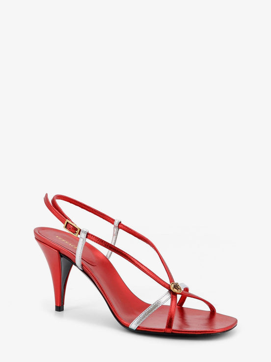 Metallic leather sandals with Medusa logo on the front