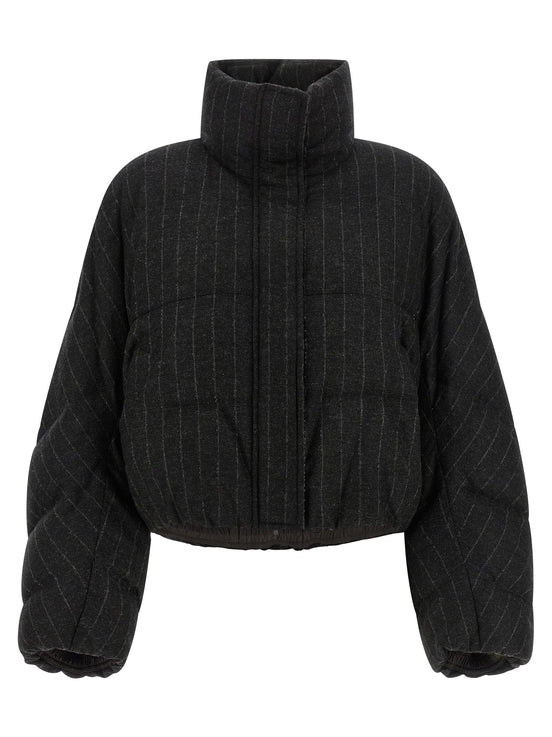 Micro sequin pinstriped crop down jacket