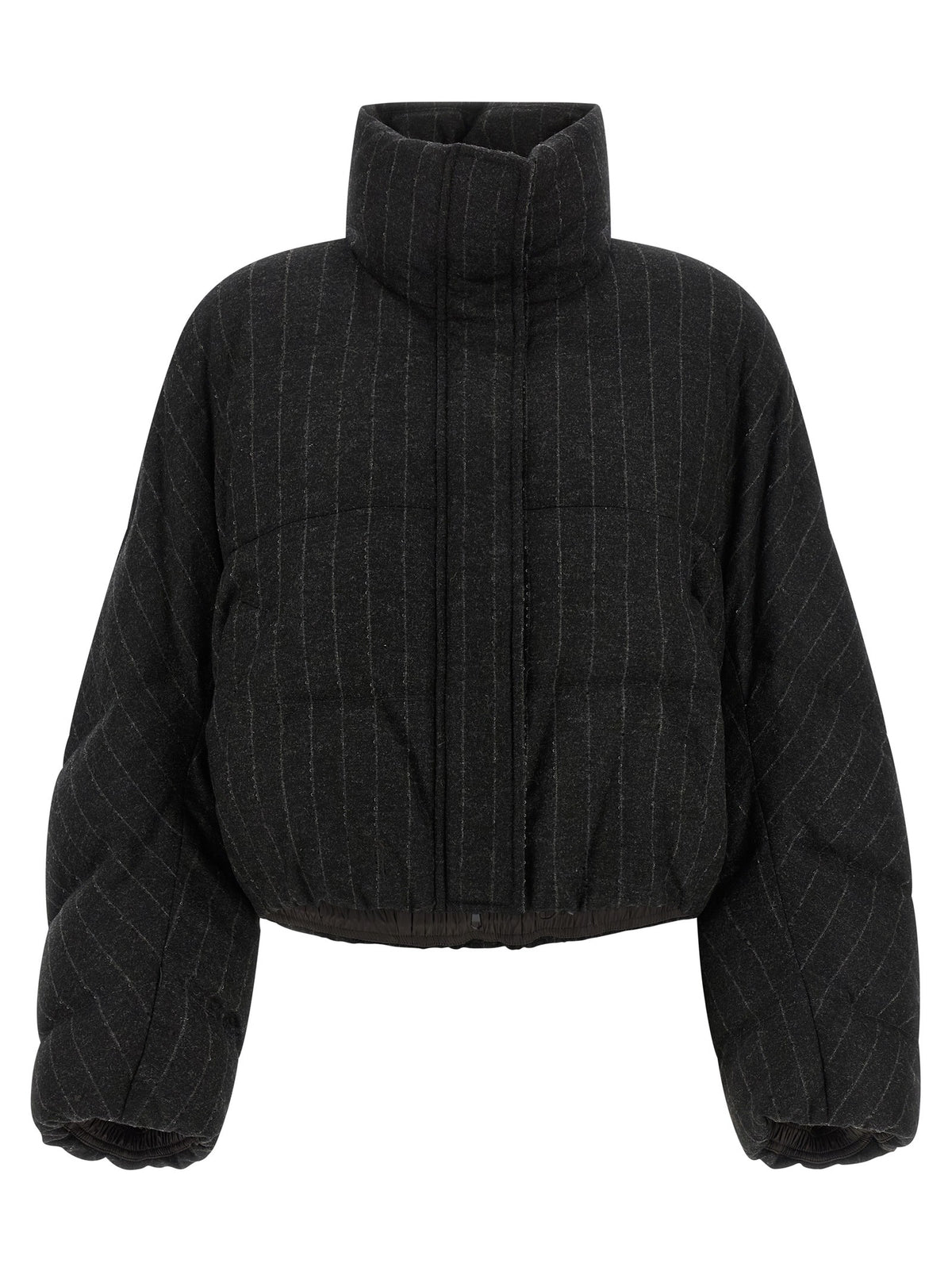 Micro sequin pinstriped crop down jacket
