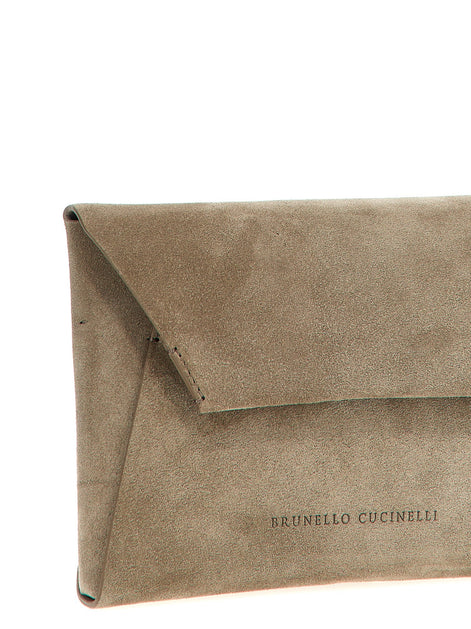 Monile suede clutch bag