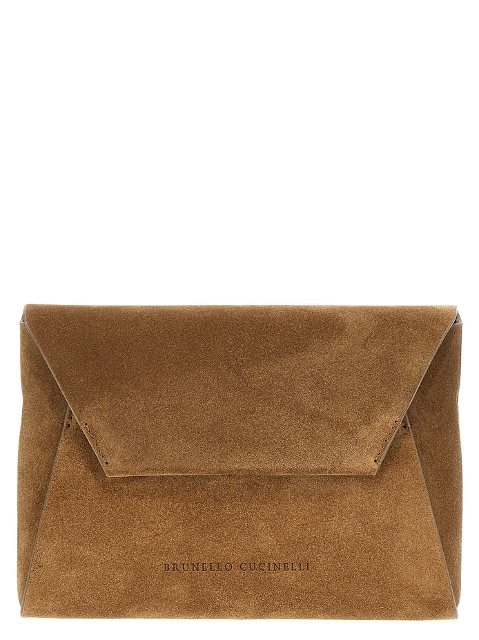 Monile suede clutch bag