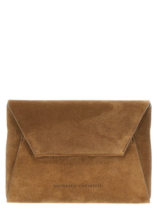 Monile suede clutch bag