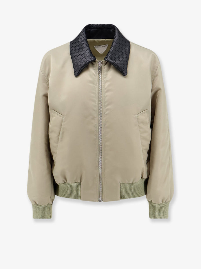 Nylon blouson with Intrecciato leather collar