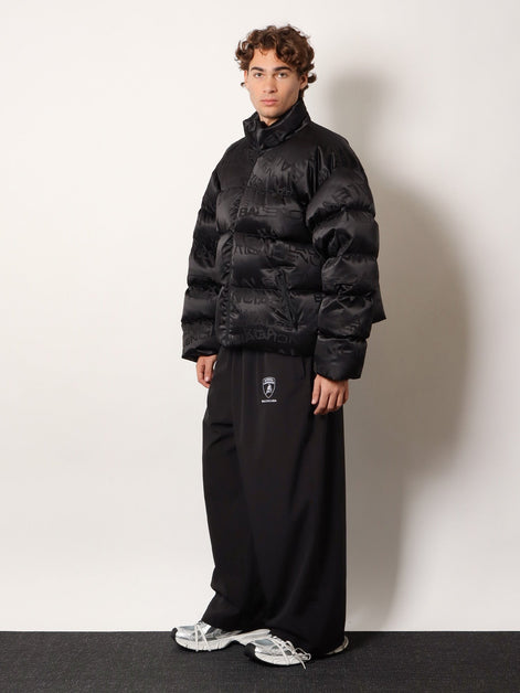 Nylon down jacket with all-over lettering logo