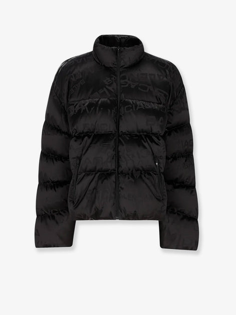 Nylon down jacket with all-over lettering logo