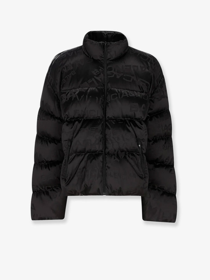 Nylon down jacket with all-over lettering logo