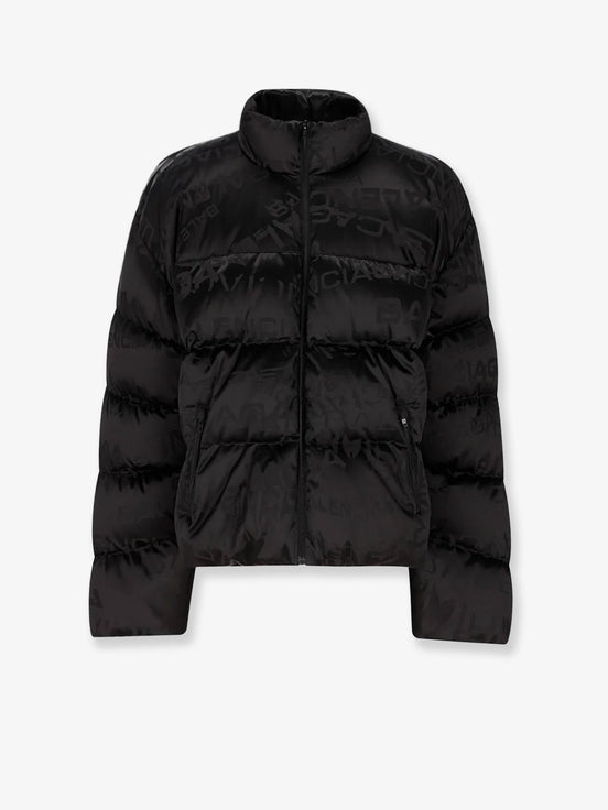 Nylon down jacket with all-over lettering logo