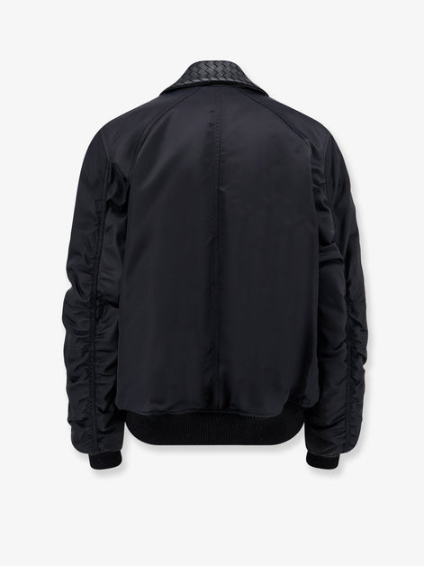 Nylon jacket with Intrecciato leather collar