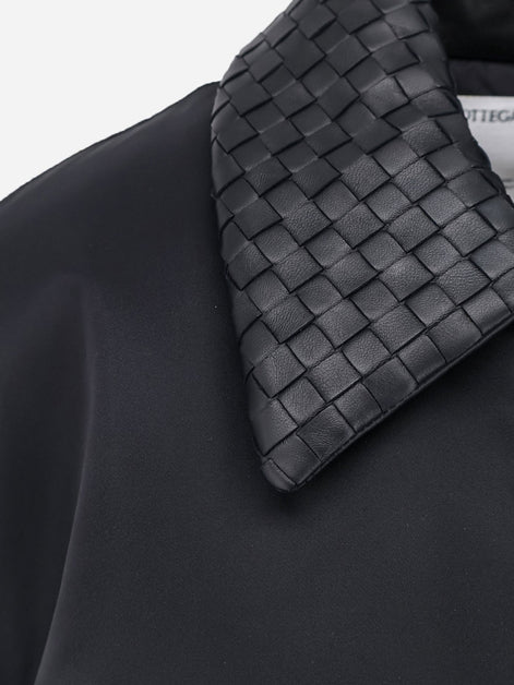 Nylon jacket with Intrecciato leather collar