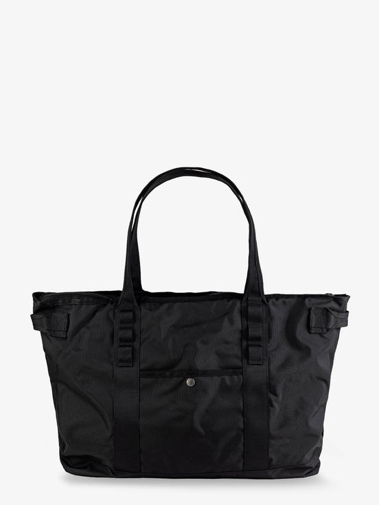 Nylon shoulder bag with logo label on the bottom