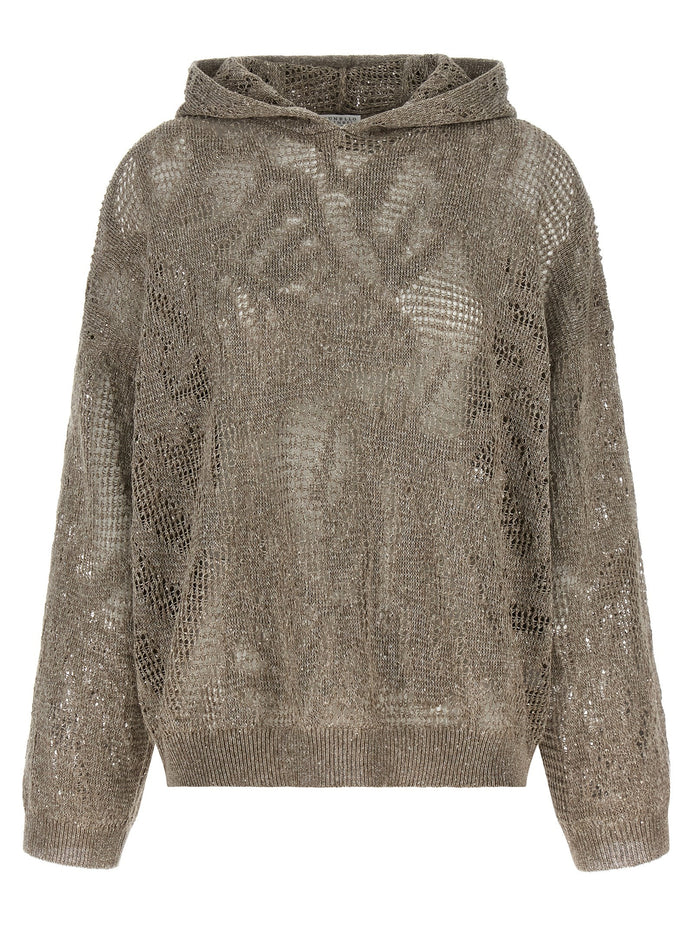 Openwork hooded sweater