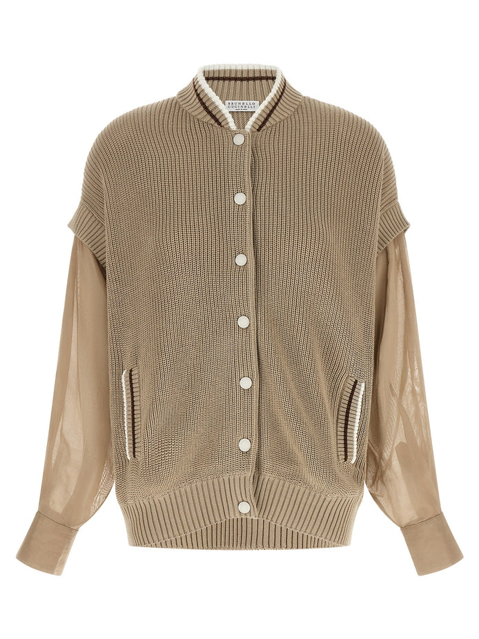 Organza sleeve cardigan