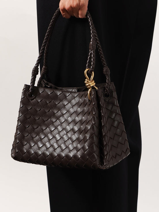 Parachute leather shoulder bag with Intrecciato pattern and Knot detail