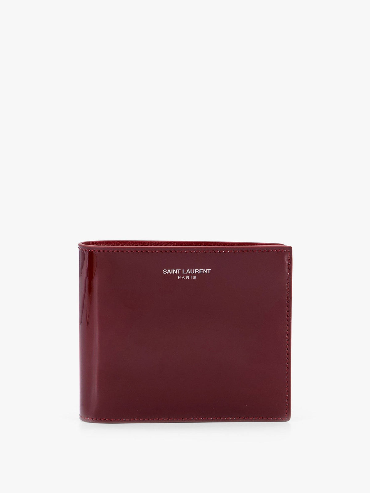 Patent leather wallet with engraved logo on the front