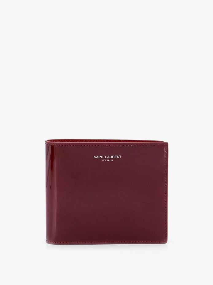Patent leather wallet with engraved logo on the front