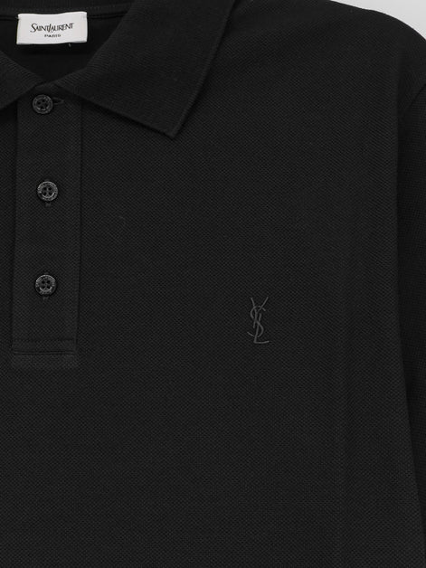 Saint Laurent Piqué cotton polo shirt with Cassandre embroidery
