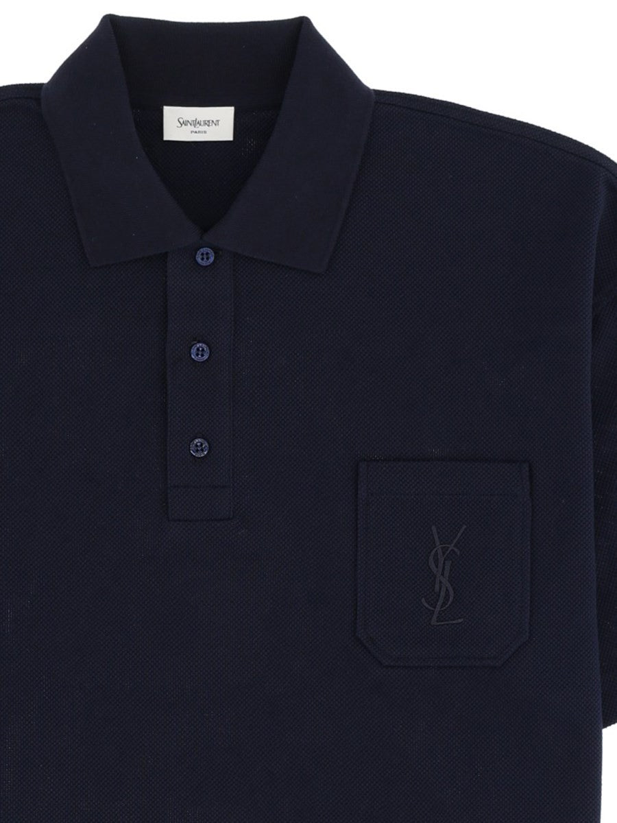 Saint Laurent Polo Cassandre In Piqué Di Cotone