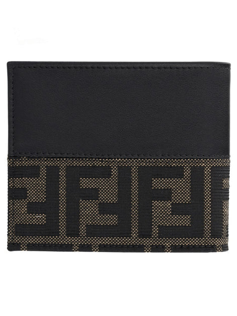 Fendi Portafoglio Bifold FF con Fascia in Jacquard