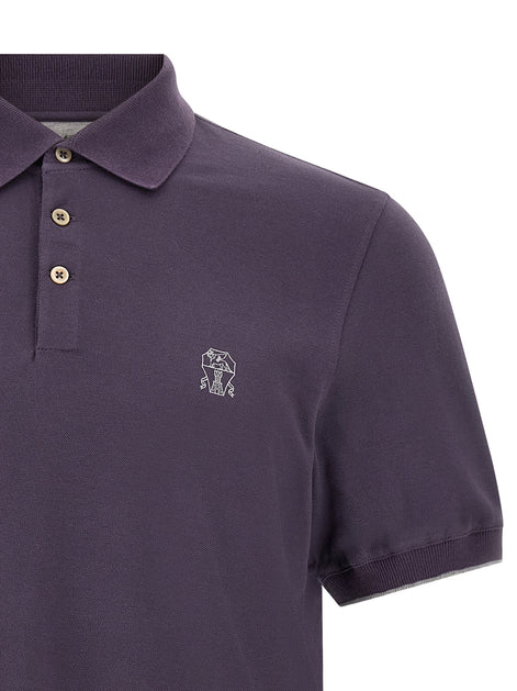 Brunello Cucinelli Purple logo embroidery polo shirt