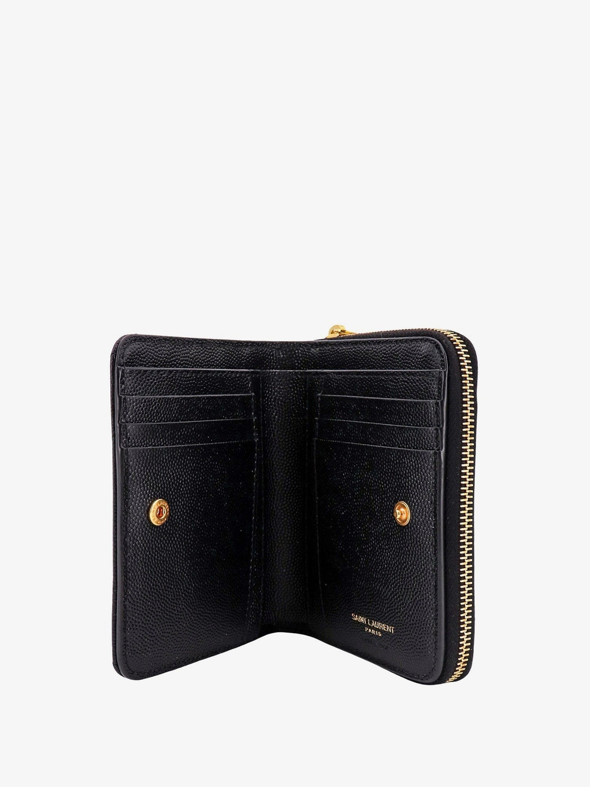 Saint Laurent Quilted leather wallet with metal Cassandre logo