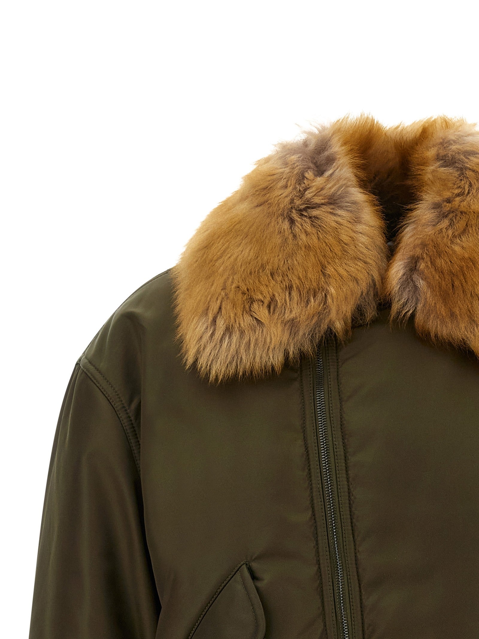 Removable shearling neck bomber jacket