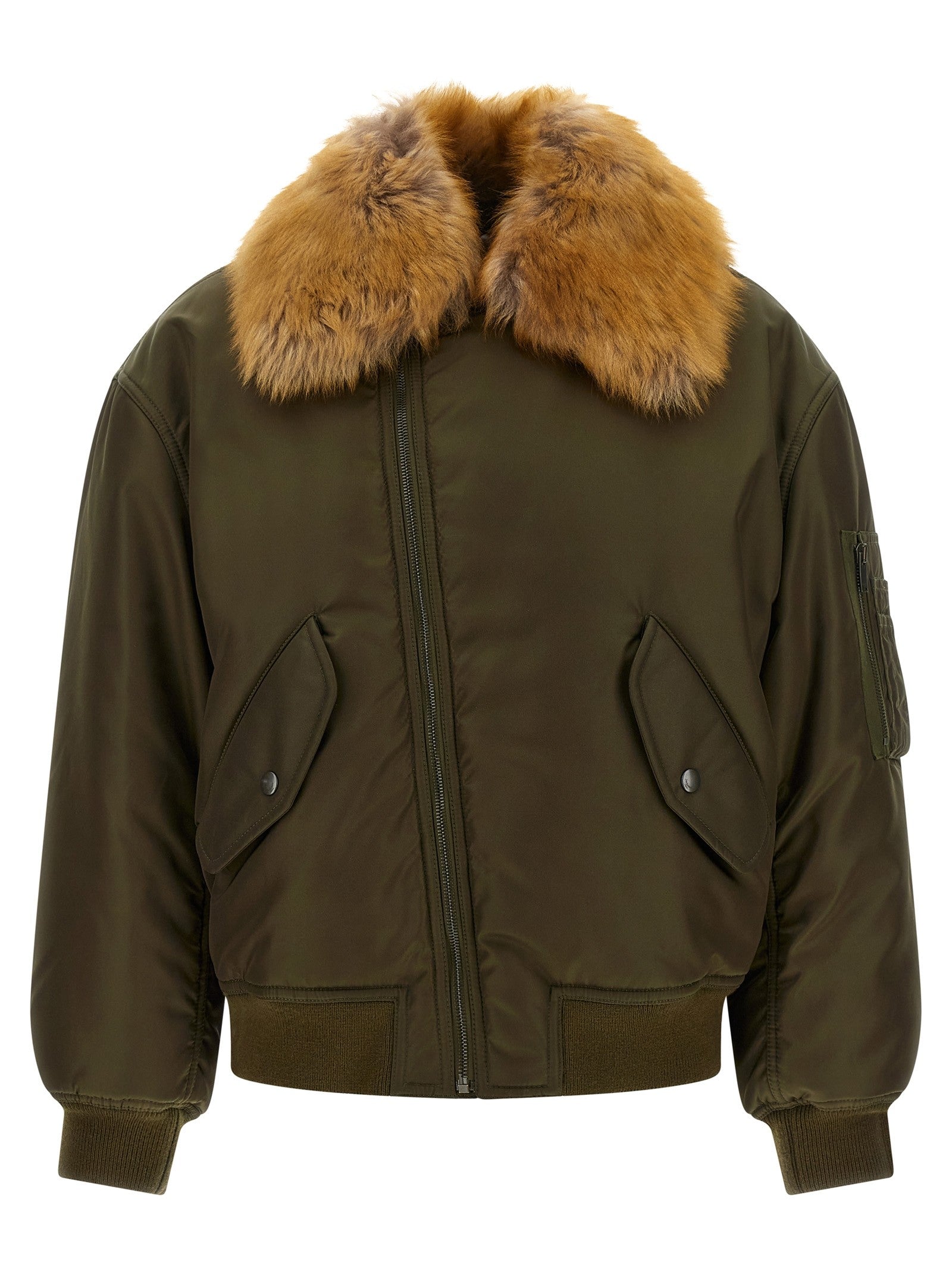 Removable shearling neck bomber jacket