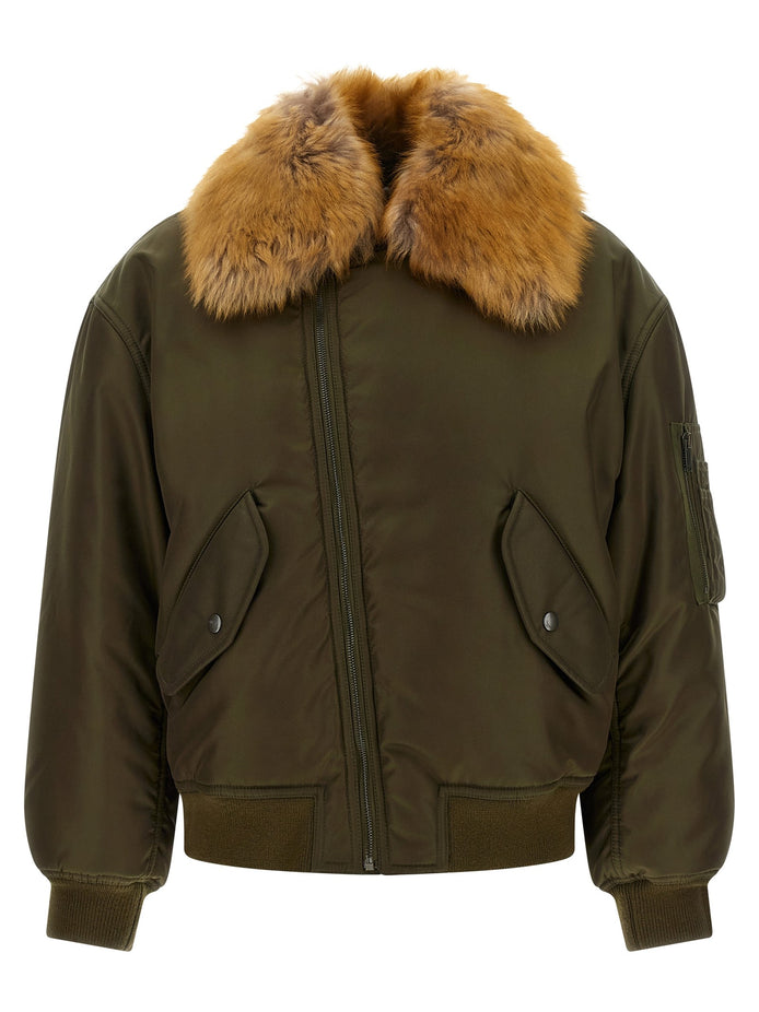 Removable shearling neck bomber jacket