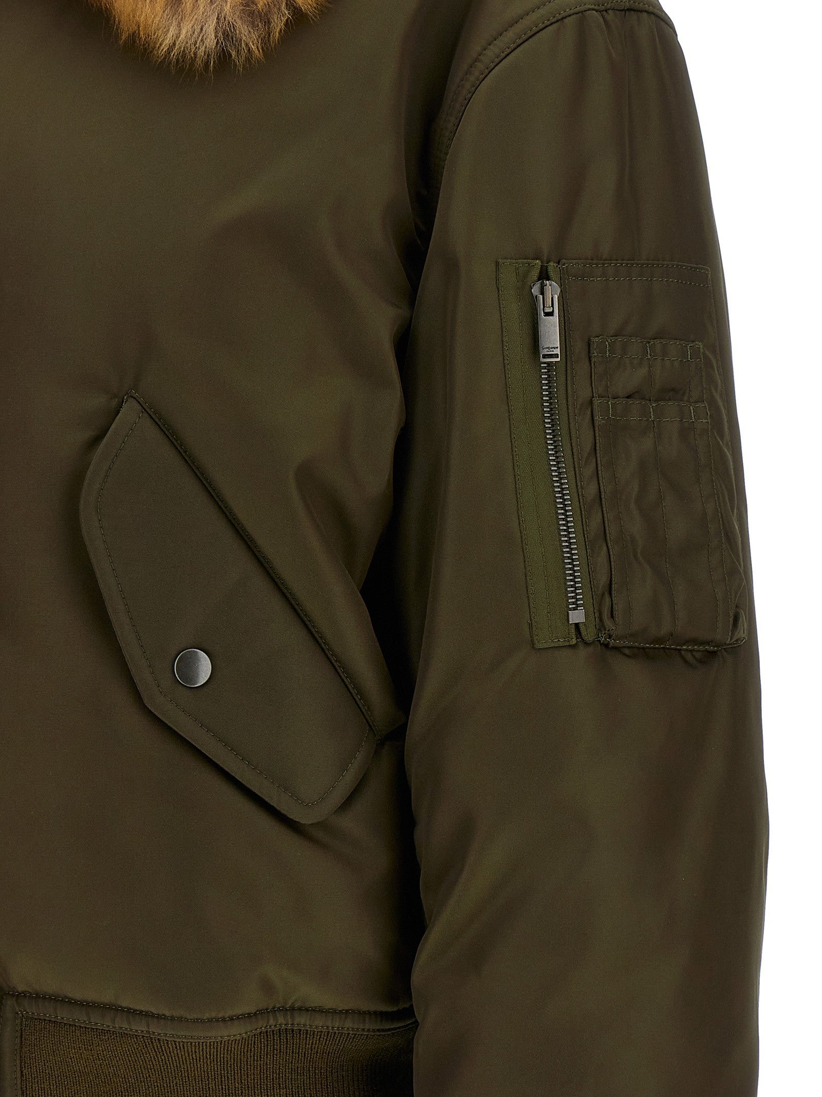 Removable shearling neck bomber jacket