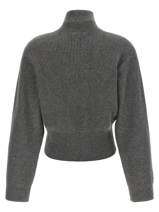 Brunello Cucinelli Ribbed cardigan with leather detail