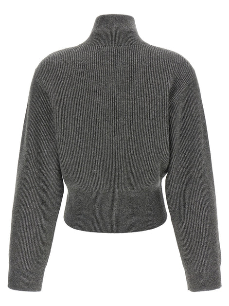Brunello Cucinelli Ribbed cardigan with leather detail