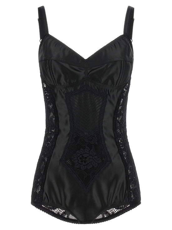 Satin and lace corsetry bodysuit