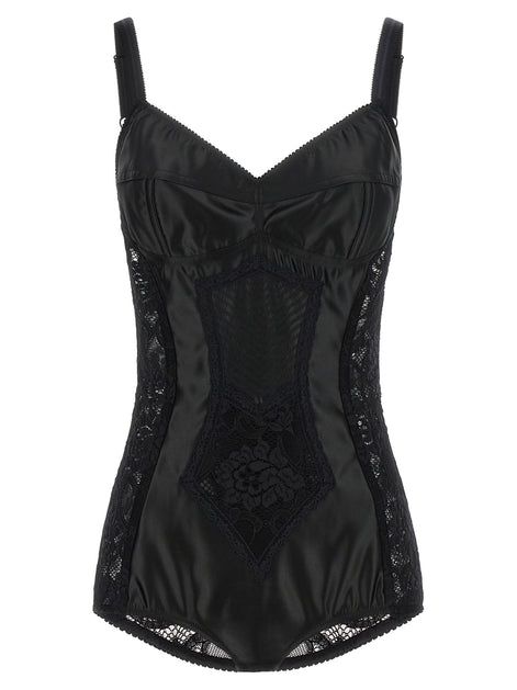 Satin and lace corsetry bodysuit