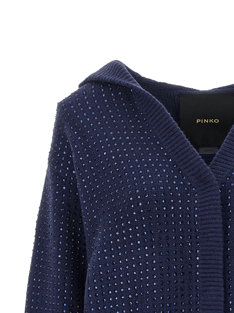 Pinko 'Seicento' cardigan with rhinestones and hood