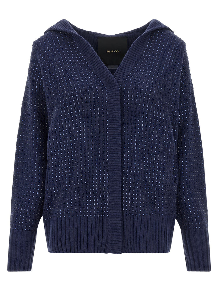 'Seicento' cardigan with rhinestones and hood