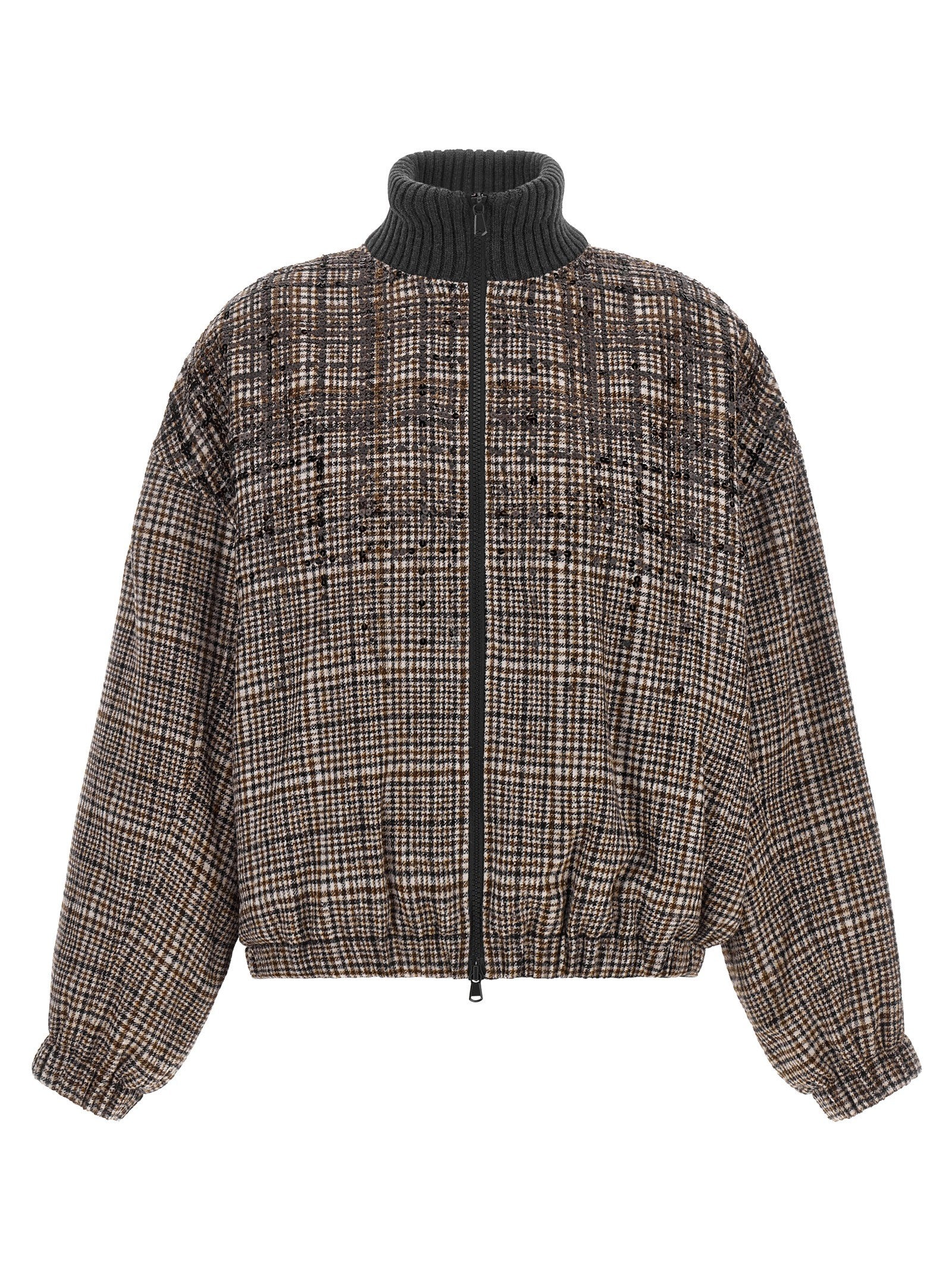 Sequin check bomber jacket