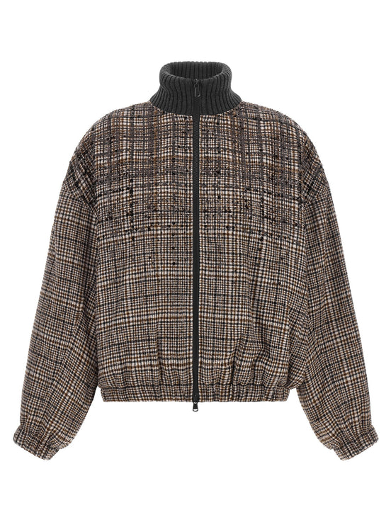 Sequin check bomber jacket