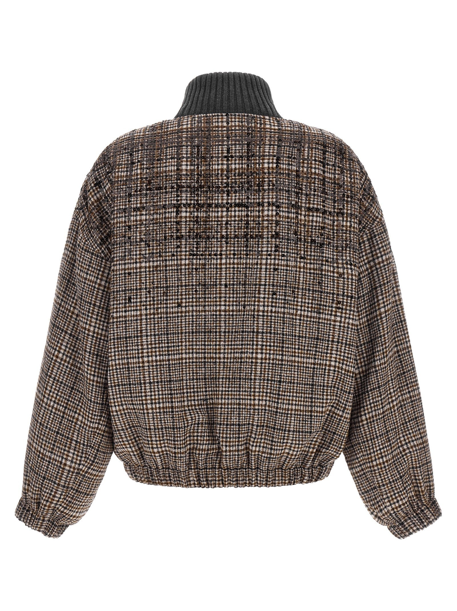Sequin check bomber jacket