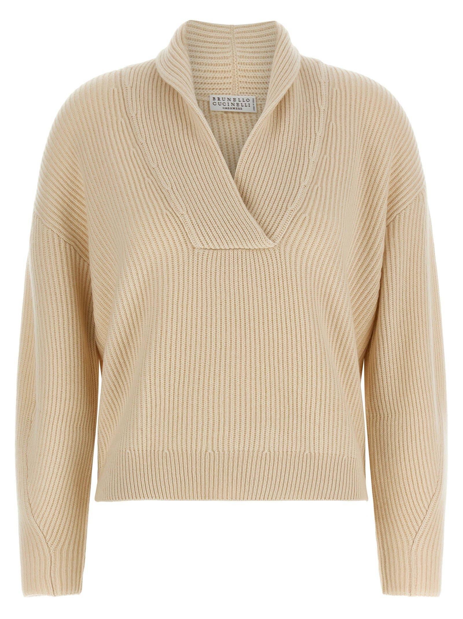 Shawl neck ribbed sweater