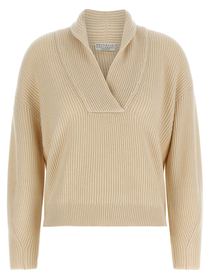 Shawl neck ribbed sweater