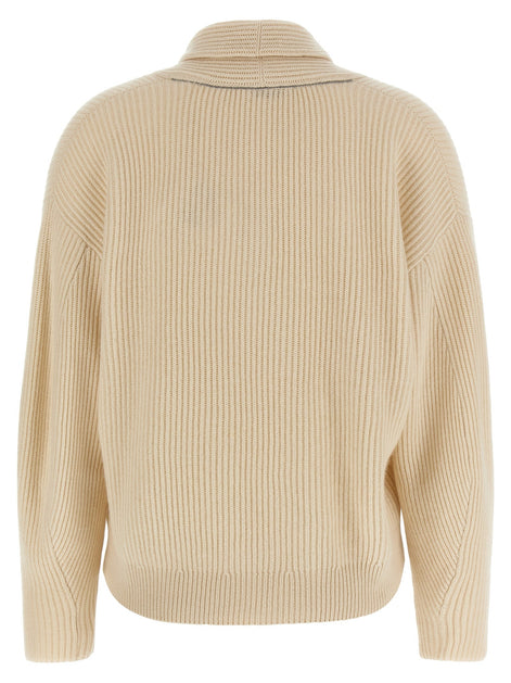 Brunello Cucinelli Shawl neck ribbed sweater
